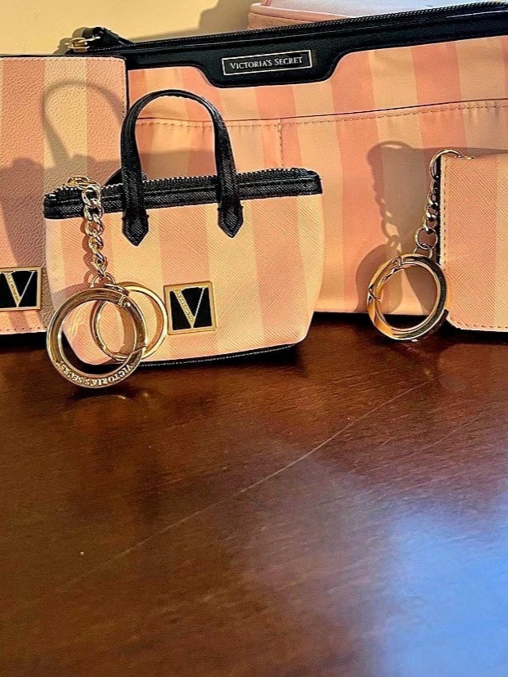 Victorias Secret Iconic Stripe Accessory Set Pink & Black